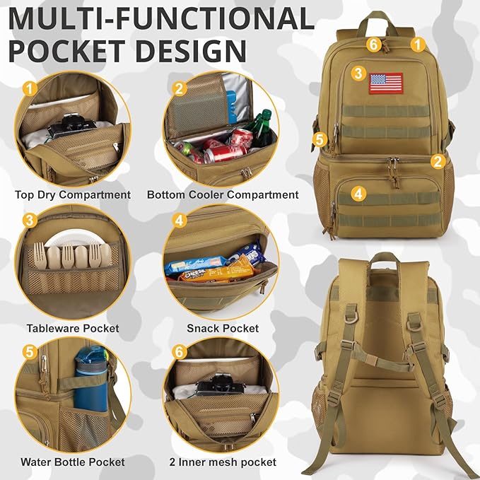 Tactical Double Deck Cooler Backpack for MenLarge Lunch Backpack with 2 CompartmentSoft Cooler Bag