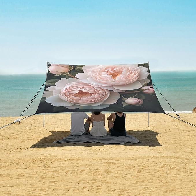 ALAZA Two Large Pale Pink Roses Beach Tent Sun Shelter Portable Canopy Sunshade for Outdoor Camping Picnics Backyard Fun 10x9 ft