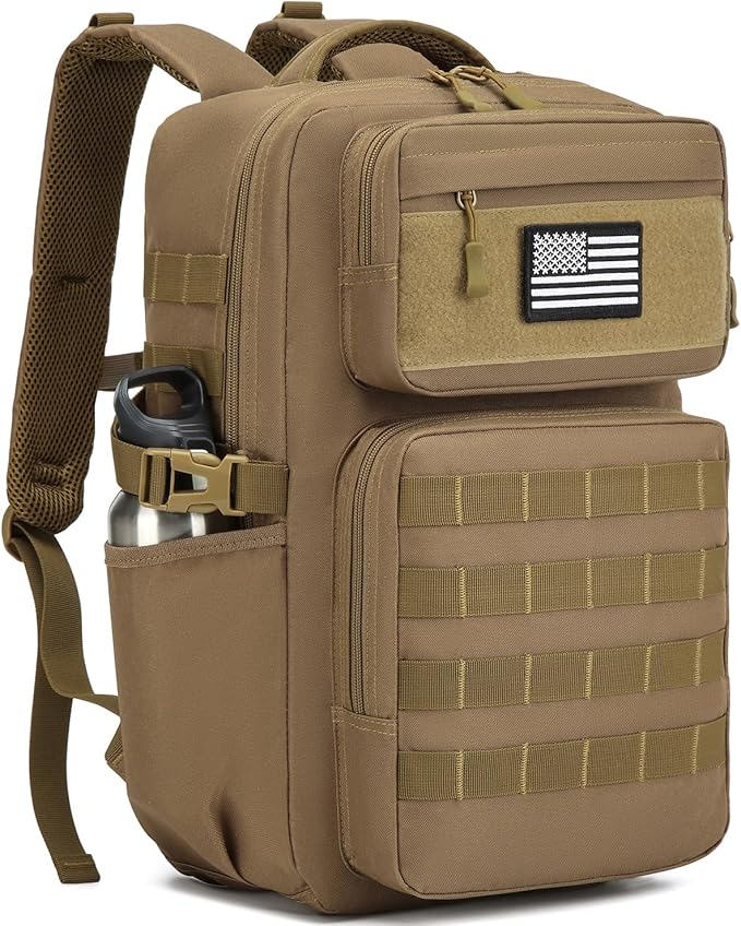 Military Tactical Backpack for Men Multi-Functional Assault Backpack MOLLE with Water Bottle Holder for Outdoor Adventures Khaki