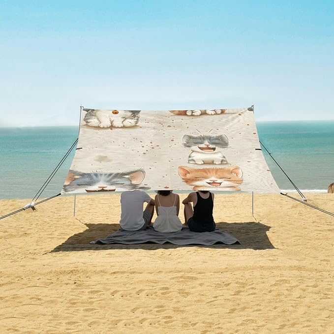ALAZA Cat Cutte Kitten Beach Tent Sun Shelter UPF50+ Protection Beach Shade Canopy w/ 4 Sandbags for Outdoor Camping Fishing Backyard Fun Picnic 10x9 ft
