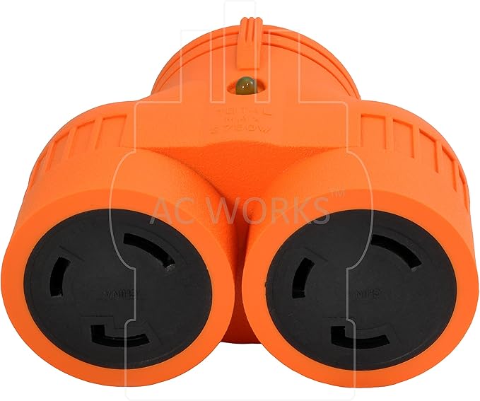 AC WORKS 30Amp 3-Prong Locking Generator Distribution Cord (L5-30 to Duo L5-30 30A 3-Prong Compact)