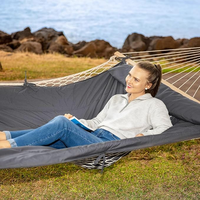 SUNCREAT Hammocks for Outside Two Person Hammock for Patio Garden Porch Outdoor Dark Grey