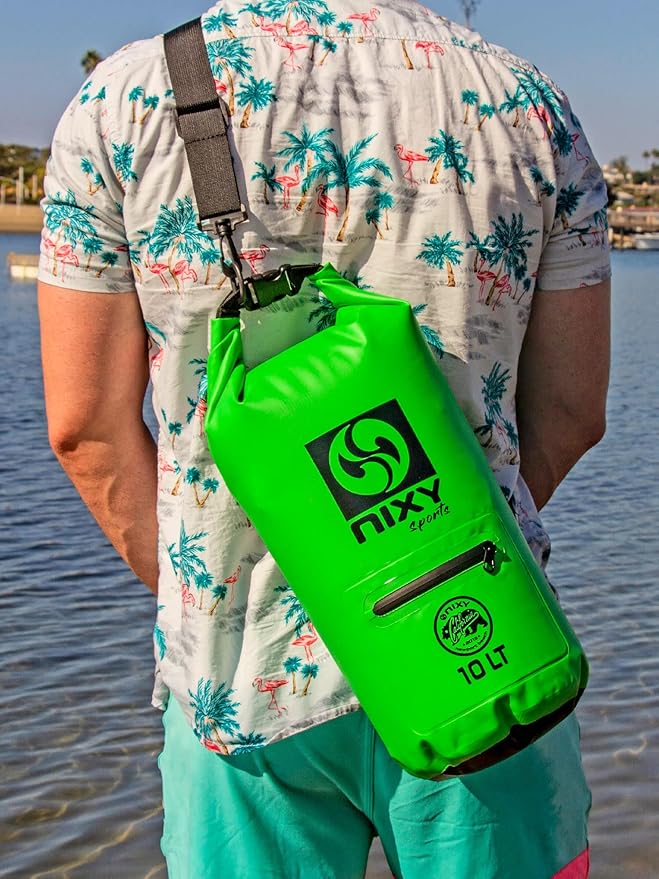 NIXY Waterproof Dry Bag 10L Roll Top - Lightweight and Durable for Paddleboarding Kayaking Hiking Camping Boating Beach Swimming Sailing and More - Green 10L