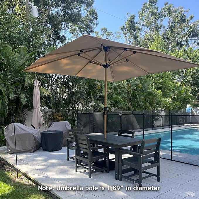 PURPLE LEAF 10' x 10' Square Patio Umbrella Outdoor Table Umbrella Aluminum Market Umbrella with 8 Sturdy Ribs &amp Crank Outdoor Umbrellas for Garden Deck Patio Taupe