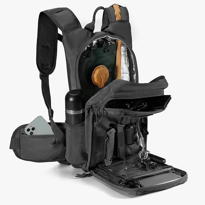 FRTKK Tactical Hydration Backpack and Kit of 34 Attachments for Tactical Backpack Belt Molle Bags Accessories Kit with Molle Pouch