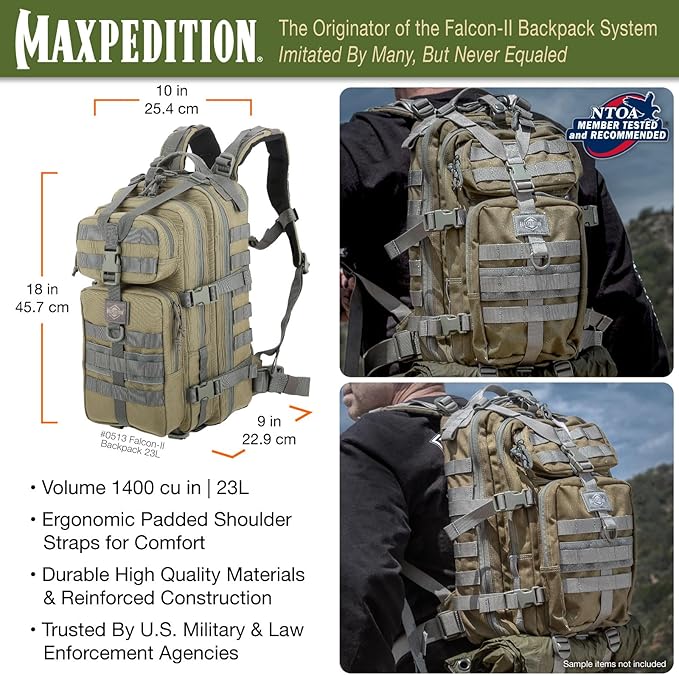 MAXPEDITION Falcon-II Backpack 23L Tactical Backpack Survival Pack Bug Out Bag MOLLE Go Bag for EDC 0513