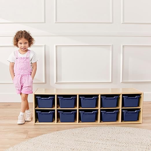 ECR4Kids Scoop Front Storage Bins Multipurpose Organization Navy 10-Piece