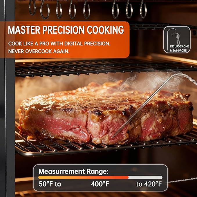 Vertical Pellet Smoker with Cover &amp Meat Probe 4-Rack Electric BBQ Smoker Grill 616 sq in Cooking Space Digital LED Temperature Control for Outdoor Smoking Ribs Brisket Chicken &amp Sausage