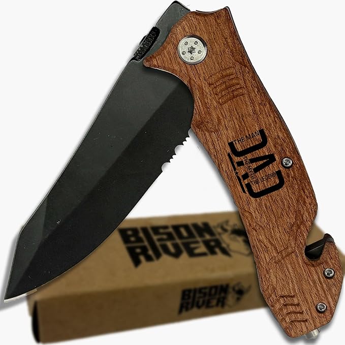 Craft &amp Clan Engraved Folding Pocket Knife for Men with Clip | Dad Design Tactical Switchblade for Camping Hunting Everyday Carry | Custom Birthday Gift for Daddy Husband