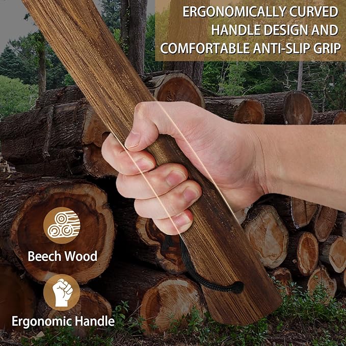 15.7 Hatchet Camping Hatchet Hand-Forged Axe with Sheath for Wood Chopping Splitting and Carving Bushcraft Axe with Beech Handle for Outdoor Survival and Garden Work