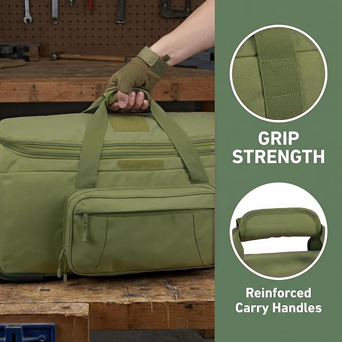 Military Wheeled Deployment Bag Large Tactical Heavy Duty Duffel Bag for Camping Hiking (Green)