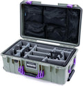 Pelican Air 1535 Carry-On Sage Green - Medium Size Waterproof Case with Grey Padded Divider and Mesh Lid Organizer - Purple Handles &amp Latches