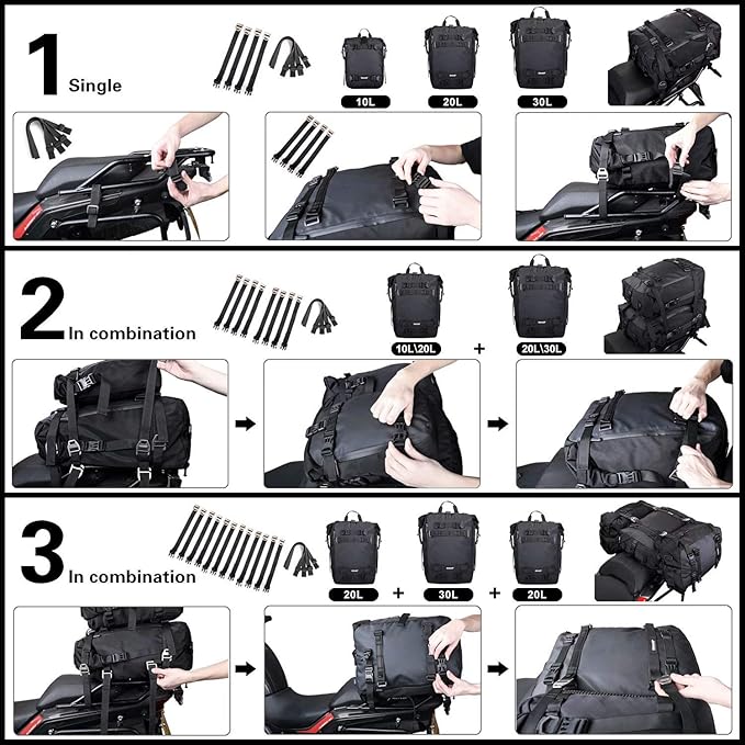 Rhinowalk Motor Pannier Bag 10/20/30L Multifunctional Waterproof Rear Rack Trunk Motorcycle Seat Bag