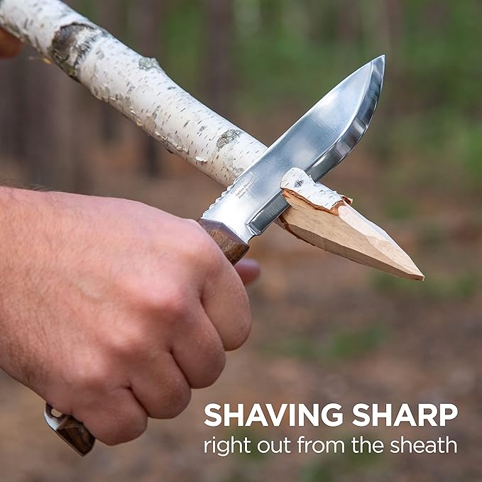 BPSKNIVES HK1 CSH - Handmade Carbon Steel Knife - Fixed Blade Full Tang Hunting Camping Bushcraft Knife With Leather Sheath - Scandinavian Sharpening Camp Knives