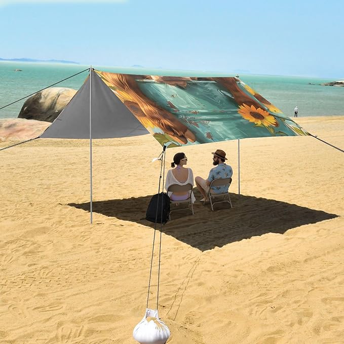 ALAZA Highland Cattle in an Iron Can Beach Tent Sun Shelter Portable Canopy Sunshade for Outdoor Camping Picnics Backyard Fun 10x9 ft