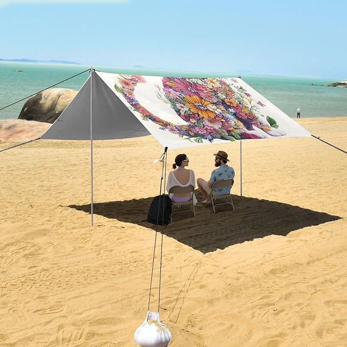 ALAZA Flower Cat Butterfly Beach Tent Sun Shelter Portable Canopy Sunshade for Outdoor Camping Picnics Backyard Fun 10x9 ft
