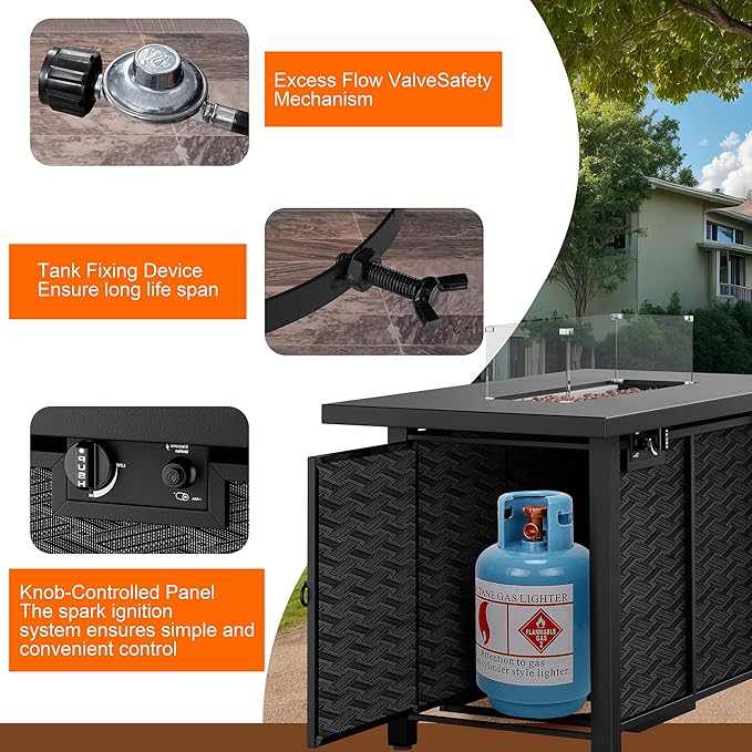 Shintenchi Propane Fire Pits 43″ Outdoor Gas Fire Pit 50000 BTU Rectangle Gas Fire Pit Table with Lava Rocks 2-in-1 Fire Table with Removable Lid CSA-Certified for Outside PatioPartiesBackyard