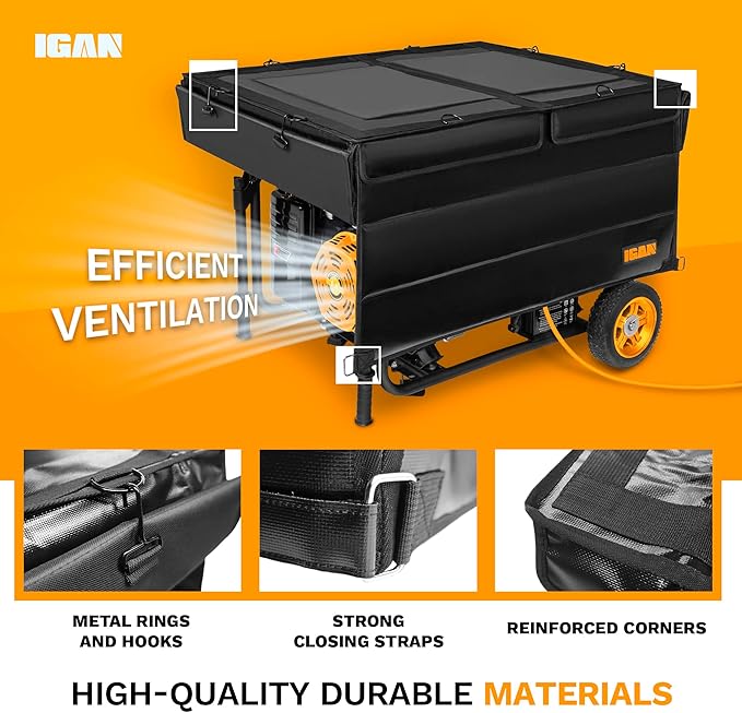 IGAN Generator Covers While Running for most 3500w-12000w Generators - Ultra Heavy Duty Generator Covers for Outside - Portable Waterproof Generator Cover Generator Enclosure Outdoor Black