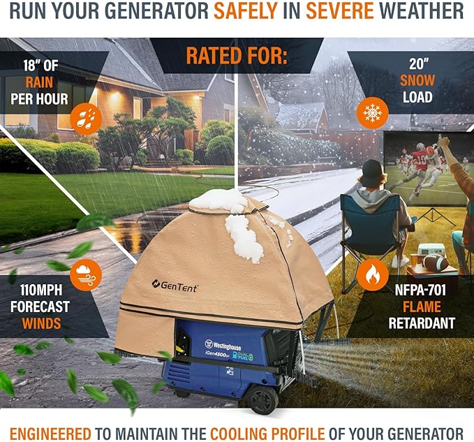 GenTent Inverter Running Cover – Generator Tent for Fully Encased Inverters (Tan Original - Standard)