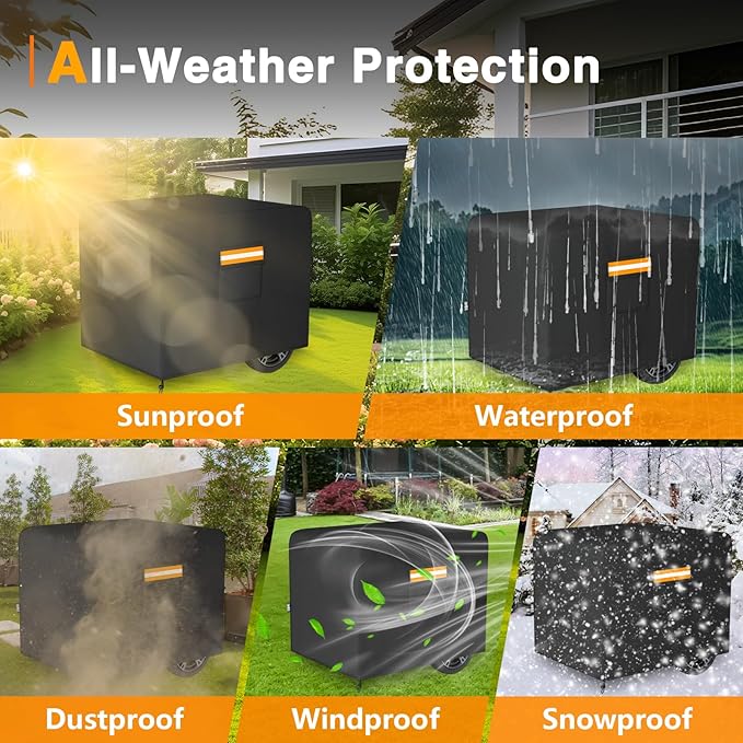 Generator Cover 30”L x 30”W x 26”H Heavy Duty Waterproof 420D All-Weather Generator Cover with Storage Pocket Compatible with Most Generators 6000-11000 Watt (Black)