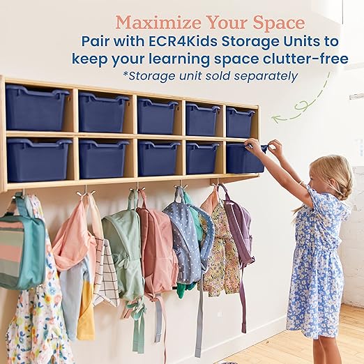 ECR4Kids Scoop Front Storage Bins Multipurpose Organization Navy 10-Piece