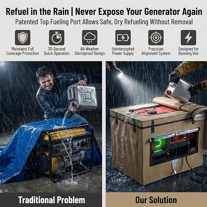 Generator Covers While Running 38L x 28W x 27H Heavy Duty Generator Cover for Outside Compatible with 10000+W Generator All Season Protection for Generator Khaki