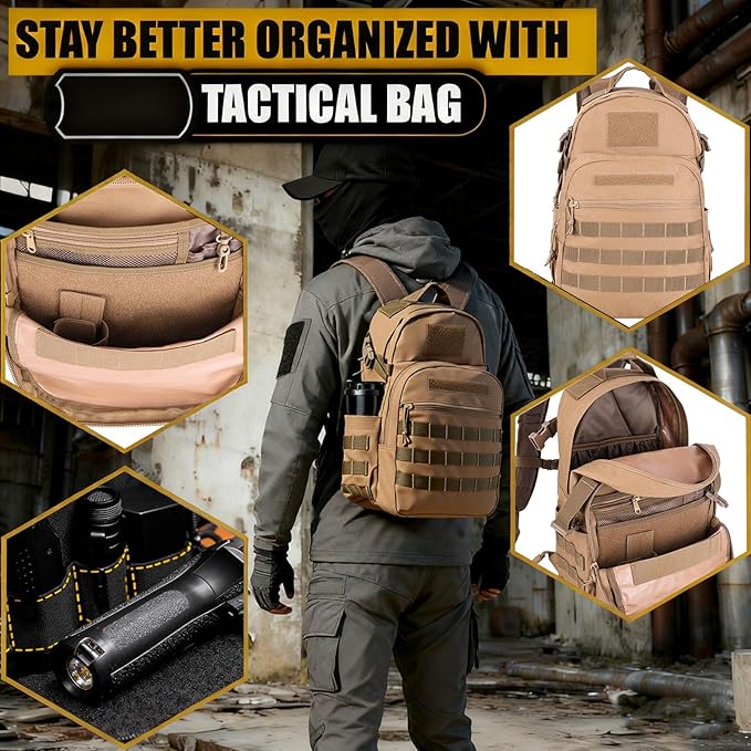 Miramrax Tactical Backpack for Men Military Backpacks with Holster Army 3 Days Assault Pack Bug Out Bag for Hiking Camping (Coyote)