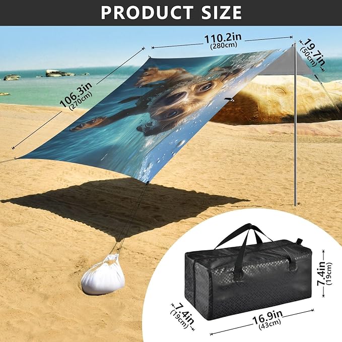 ALAZA Dog Puppy Underwater Beach Tent Sun Shelter UPF50+ Protection Beach Shade Canopy w/ 4 Sandbags for Outdoor Camping Fishing Backyard Fun Picnic 10x9 ft