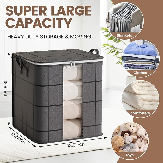 3 Pack 100 L Clothes Storage Bags Collapsible Closet Organizers Large Storage Bins with Reinforced Handles Heavy-Duty Storage Totes for Clothes Comforters Blankets &amp Pillows (Black)