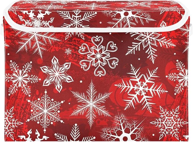 senya Christmas Baskets Collapsible Storage Bins with Lids Christmas Red Pattern with Snowflakes Flower Storage Boxes Clothes Baskets for Organizing