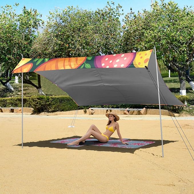 Easter Eggs Carrots Beach Tent Sun Shelter Set UPF50+ UV Protection 10.5 x 9.19 FT Camping Shade Canopy with Sandbags Sand Anchors Carrying Bag and Others