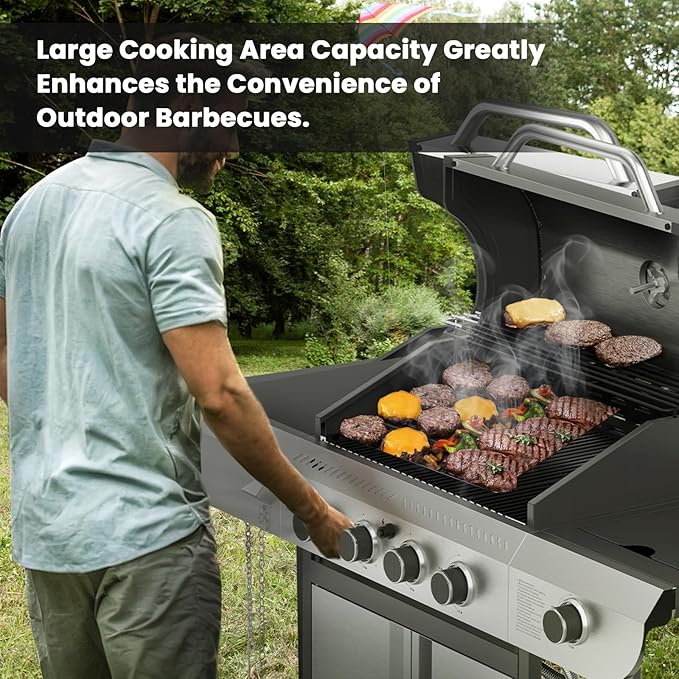 Electactic G41 Gas Grill4-Burner Gas BBQ Grill with Side Burner Porcelain-Enameled Grills 42000 BTU Stainless Steel Propane Grill for Outdoor Cooking and Patio Barbecues