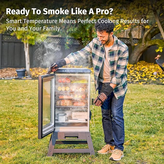 EAST OAK Ridgewood Pro 30 Electric Smoker Built-in Meat Probe &amp Elevated Stand for Outdoors Up to 6× Longer Smokes Adjustable Side Chip Loader Smoke with 725 sq in Cooking Area Night Blue