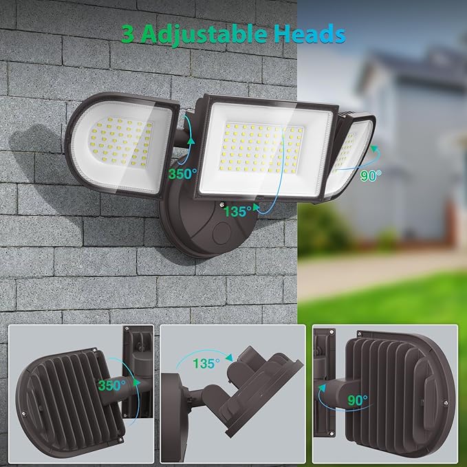 iMaihom 140W Flood Lights Outdoor 14000LM Ultra Bright LED Flood Light Outdoor 3 Adjustable Heads Security Lights IP65 Waterproof Outside Flood Light 6500K Floodlight for Yard Garage Court (Brown)