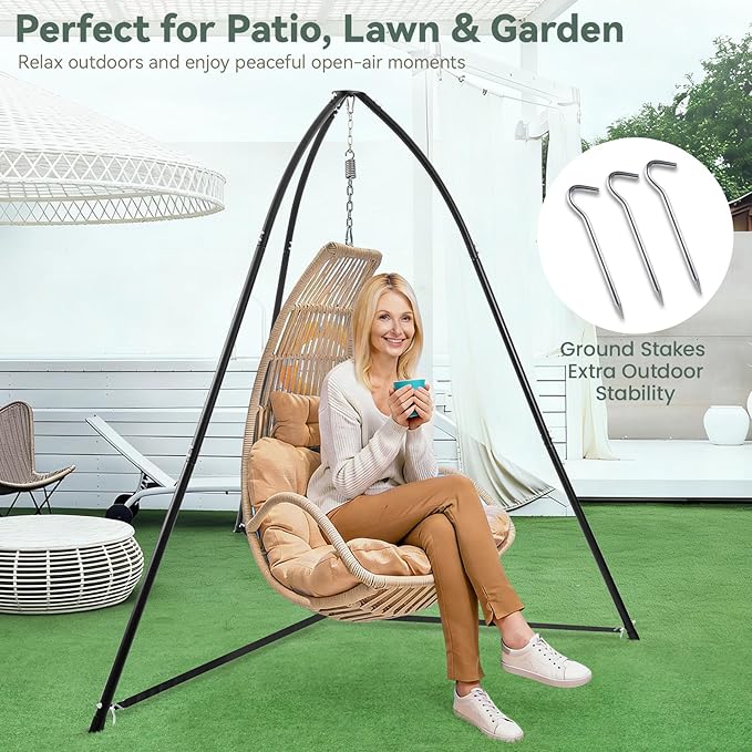Tripod Hammock Chair Stand for Multi-Use Heavy-Duty Hammock Chair Stand for Indoor &amp Outdoor with Height Adjustable Triangular Design 330 lbs Capacity Easy Assembly Stand Only - Black