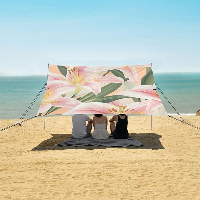 ALAZA Summer Pink Lily Beach Tent Sun Shelter Portable Canopy Sunshade for Outdoor Camping Picnics Backyard Fun 10x9 ft