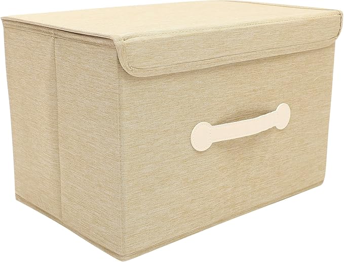 Large Foldable Storage Bin with Lid Washable Oxford Fabric Organizer Box Khaki Fabric Storage Basket for Home