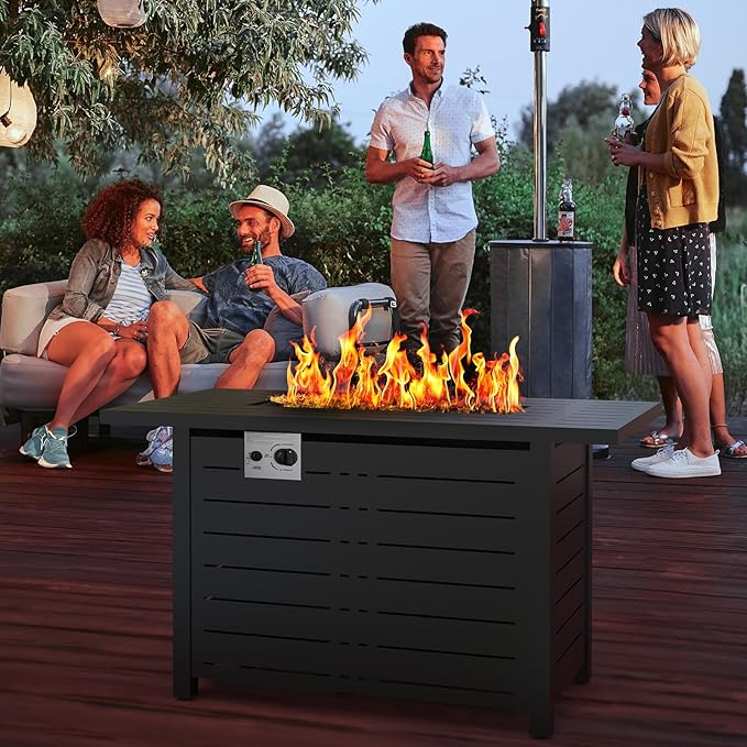 ZAFRO 43Inch 2-in-1 Fire Pit Table &amp Firepit - Adjustable Flame Height 50000 BTU Smokeless &amp Windproof Design CSA Certified Durable Metal Frame Eco-Friendly Propane Heater for Garden/Patio