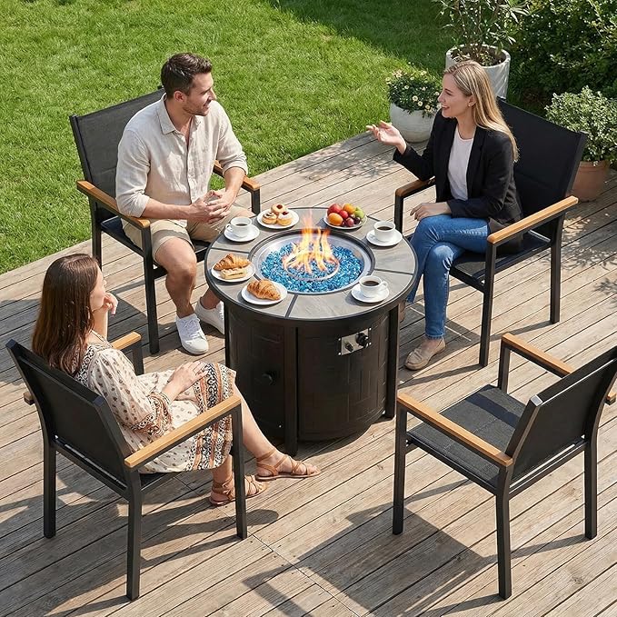 TLSUNNY 30in Propane Fire Pit Table 50000 BTU Auto-Ignition Outdoor Patio Fire Pit with Waterproof Cover Blue Fire Glass &amp Convertible Lid – CSA Certifiedfor Patio BalconyGarden Grey
