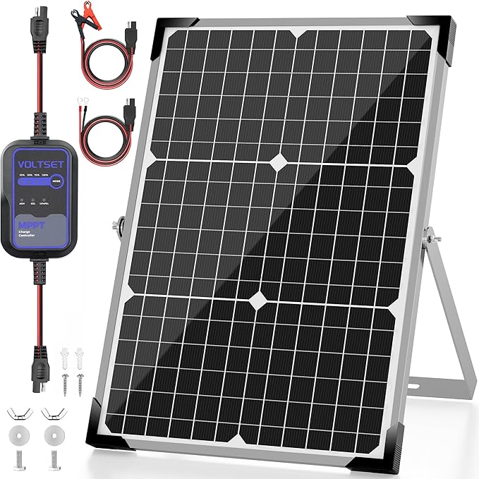 Voltset Solar Panel Kit 30W 12V with MPPT Controller Solar Battery Trickle Charger Maintainer Waterproof Solar Panel with Adjustable Mount Bracket for Boat RV Motorcycle Marine