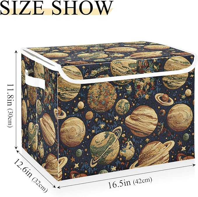 Storage Cube with Lid Embroidery Planet Print 16.5×12.6×11.8 IN Collapsible Large Capacity Foldable Storage Basket Bin Organizer