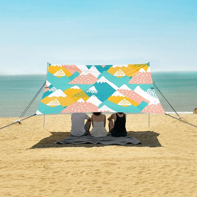 Beach Canopy with Windproof Ropes &amp Sandbags Beach Tent Sun Shade Sun Shelter for Camping Trips Fishing Backyard Fun or Picnics Mountain