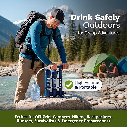 Pro Water Purifier Water Purification System for Survival - High-Volume Hand Pump Portable Water Filter for Camping Hiking Hunting Emergency Preparedness - 3-Stage Water Filtration System