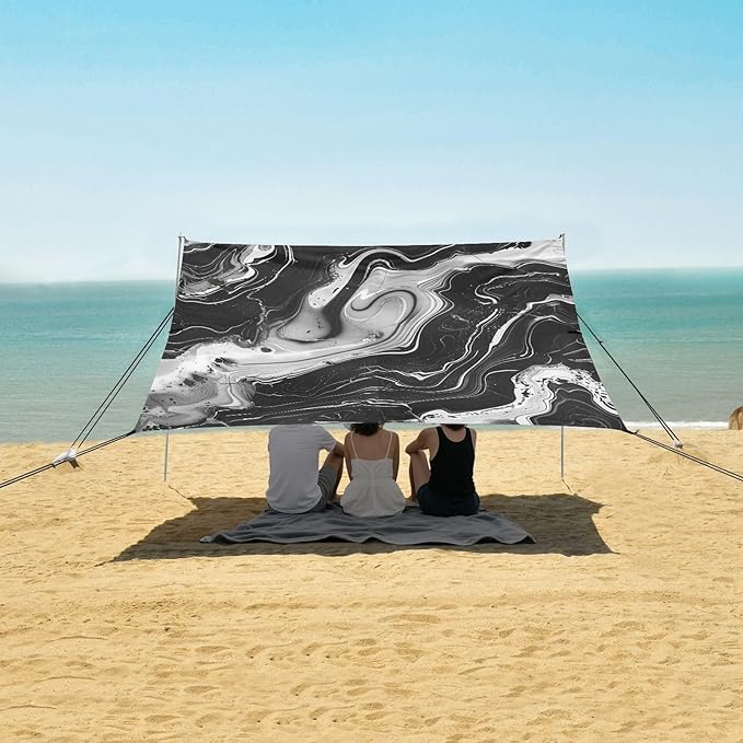 ALAZA Black Marble Design Beach Tent Sun Shelter Portable Canopy Sunshade for Outdoor Camping Picnics Backyard Fun 10x9 ft