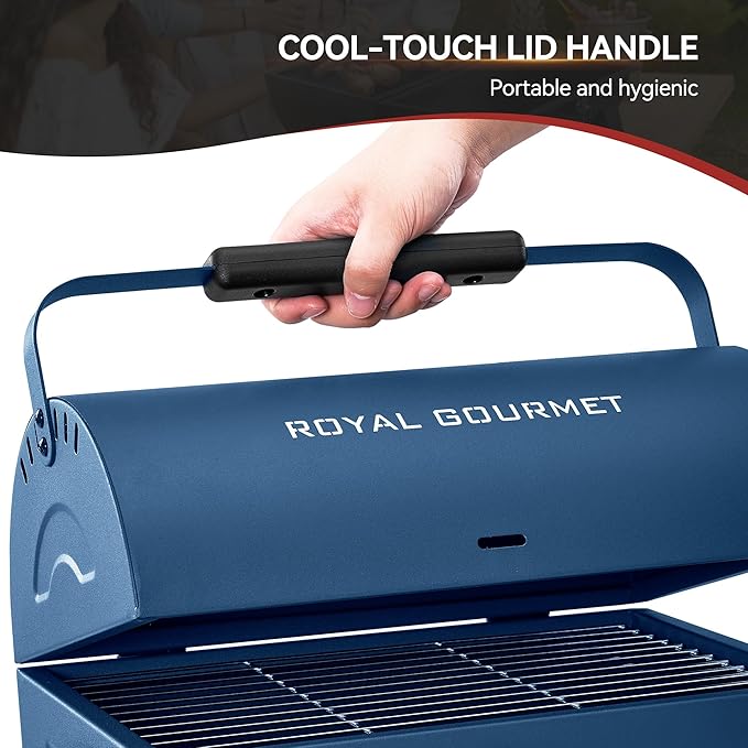 Royal Gourmet CC1015B Portable Charcoal Grill 147 Sq. In. Cooking Area with Four Air Vents Lid Latch Buckle Lid Handle for Outdoor Backyard Patio Parties and Picnics Blue