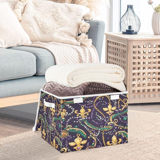 Graffiti Mardi Gras Jewelry Pattern1734947396456 Foldable Storage Baskets Fabric Boxes with Handle Organizers with Flip-Top Lids Storage Bins for Home Bedroom Office