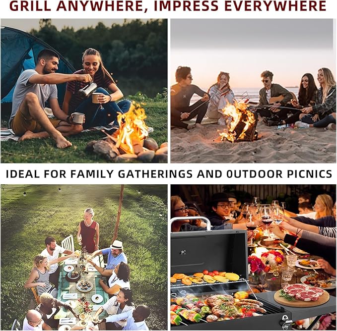 Charcoal Grills Outdoor BBQ Grill with 2 Side TableBarbecue Grill Smoker with 343 Sq.in.Cooking Area for Outdoor Cooking Backyard Camping Picnics Beach by DNKMOR