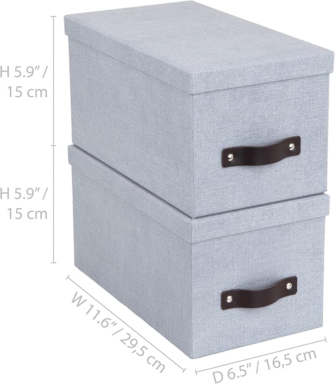 Bigso Box of Sweden Silvia Organizational Storage Box with Leather Handle for Shelves and Stacks Easily | Durable and Decorative Storage Boxes with Lids | 11.8 x 6.5 x 11.6 | 2 Pack | Ash