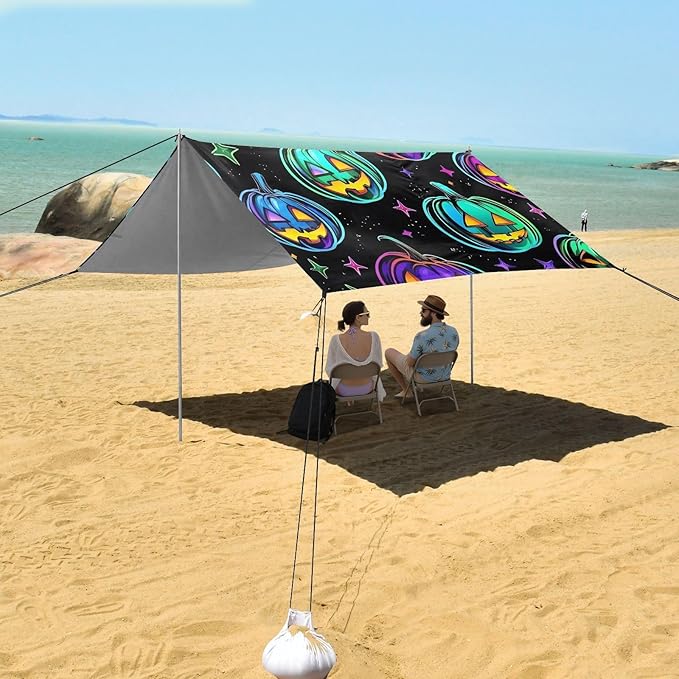 ALAZA Dreamy Pumpkin Pattern Beach Tent Sun Shelter Portable Canopy Sunshade for Outdoor Camping Picnics Backyard Fun 10x9 ft