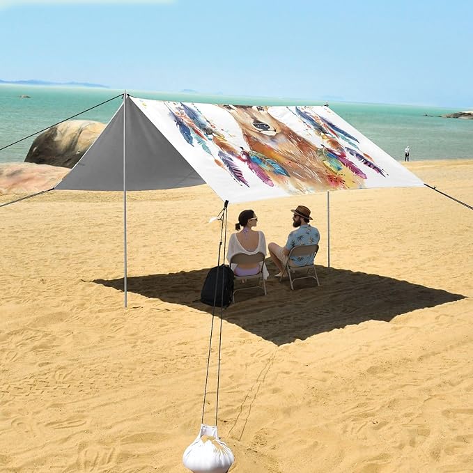ALAZA Deer Boho Chic Style Dream Catcher Beach Tent Sun Shelter Portable Canopy Sunshade for Outdoor Camping Picnics Backyard Fun 10x9 ft